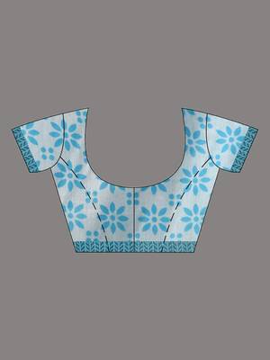 Sky Blue Blended Silk Handwoven Saree With Zari Border 6
