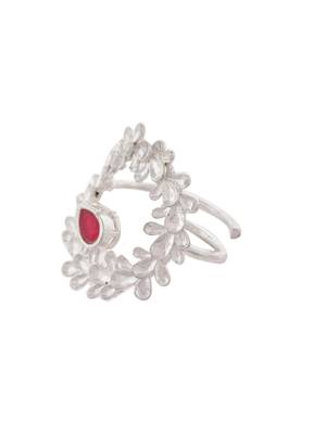 Silver plated floral designer finger ring 4