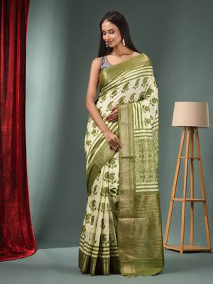 Mint Green Blended Silk Handwoven Saree With Zari Border 1