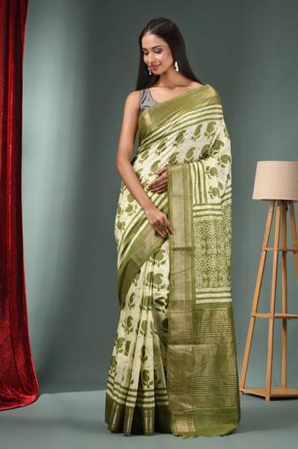 Mint Green Blended Silk Handwoven Saree With Zari Border