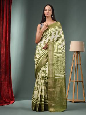 Mint Green Blended Silk Handwoven Saree With Zari Border 2