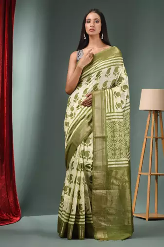 Mint Green Blended Silk Handwoven Saree With Zari Border