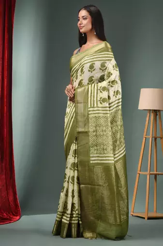 Mint Green Blended Silk Handwoven Saree With Zari Border