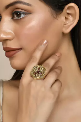 Gold plated south indian adjustable finger ring