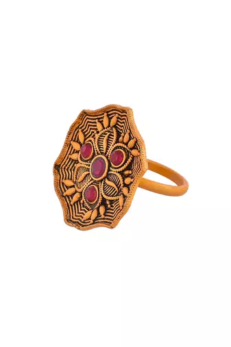 Gold plated south indian adjustable finger ring