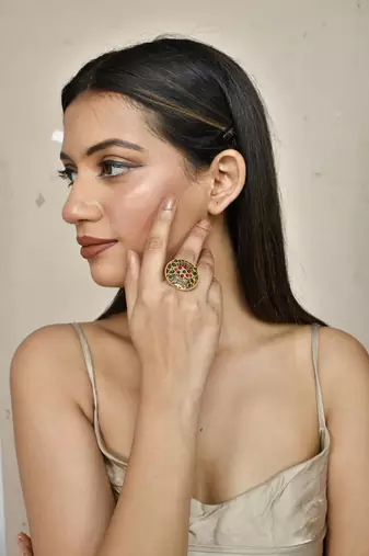 South indian artificial stone adjustable finger ring