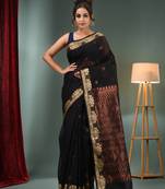 Black Cotton Blend Handwoven Saree With Woven Zari Border