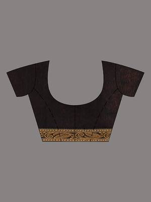 Black Cotton Blend Handwoven Saree With Woven Zari Border 5