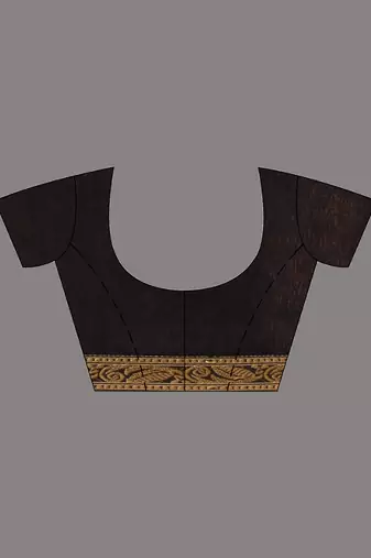 Black Cotton Blend Handwoven Saree With Woven Zari Border