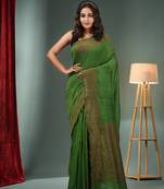 Green Cotton Handwoven Saree With Sequins Work