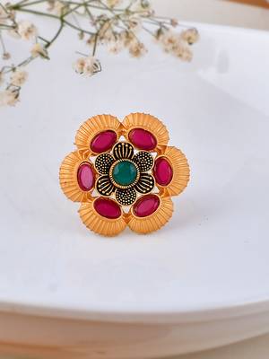 Gold plated floral adjustable finger ring 1