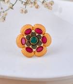 Gold plated floral adjustable finger ring