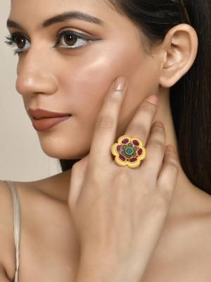 Gold plated floral adjustable finger ring 2