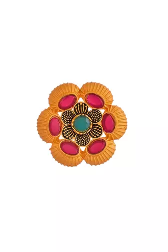 Gold plated floral adjustable finger ring