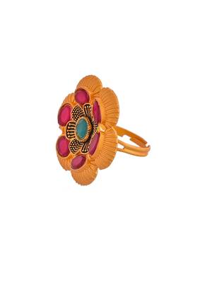 Gold plated floral adjustable finger ring 4