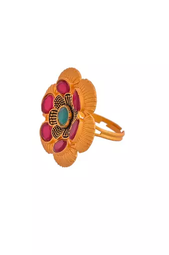 Gold plated floral adjustable finger ring