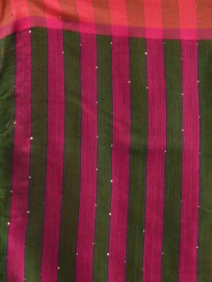 Green Cotton Blend Handwoven Saree With Stripes Pallu 5