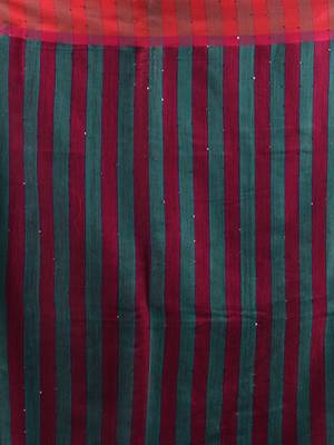 Teal Cotton Blend Handwoven Saree With Stripes Pallu 5