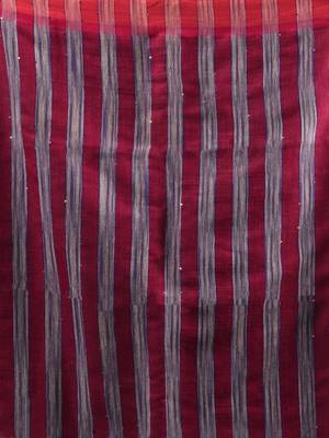 Grey And Blue Cotton Blend Handwoven Saree With Stripes Pallu 5
