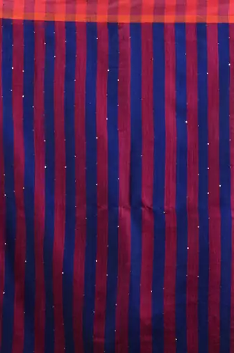 Magenta Cotton Blend Handwoven Saree With Stripes Pallu