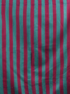 Teal Cotton Blend Handwoven Saree With Stripes Pallu 5
