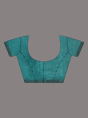 Teal Cotton Blend Handwoven Saree With Stripes Pallu 6