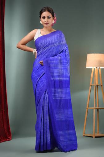 Royal Blue  Matka Handwoven Saree With Texture Pattern