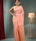 Peach Matka Handwoven Saree With Zari Border