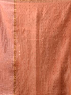 Peach Matka Handwoven Saree With Zari Border 5