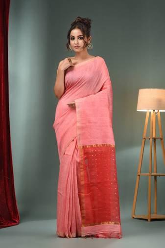 Punch Pink Matka Handwoven Saree With Zari Border