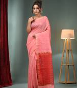 Punch Pink Matka Handwoven Saree With Zari Border