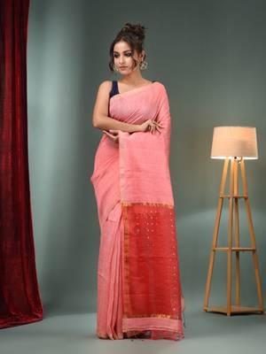 Punch Pink Matka Handwoven Saree With Zari Border 2