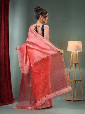 Punch Pink Matka Handwoven Saree With Zari Border 4
