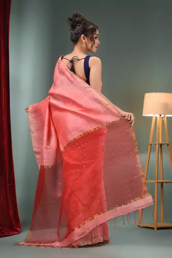Punch Pink Matka Handwoven Saree With Zari Border