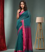 Teal Green Cotton Blend Handwoven Saree With Texture Designs