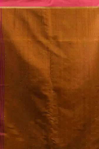 Ochre Yellow Cotton Blend Handwoven Saree With Texture Designs