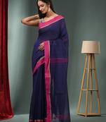 Midnight Blue Cotton Blend Handwoven Saree With Texture Designs