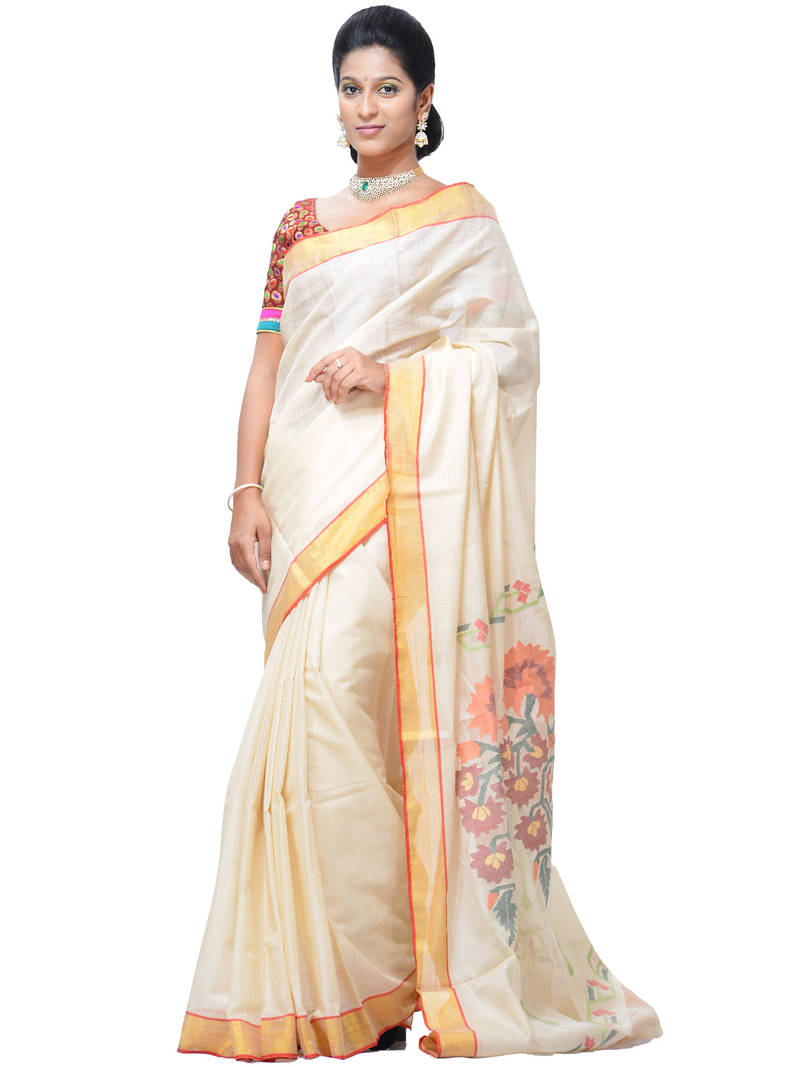 Women Beige Art Silk Woven Design Saree With Unstitched Blouse