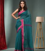 Teal Green Cotton Blend Handwoven Saree With Texture Designs