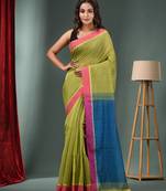 Sap Green Cotton Blend Handwoven Saree With Texture Designs