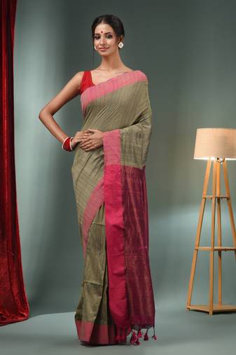 Ecru Cotton Handwoven Soft Saree