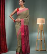 Ecru Cotton Handwoven Soft Saree