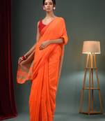 Orange Cotton Blend Handwoven Saree With Ghicha Pallu