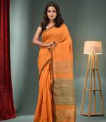 Yellow Cotton Blend Handwoven Saree With Ghicha Pallu