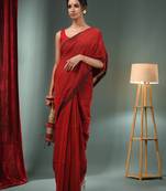 Red Cotton Blend Handwoven Saree With Ghicha Pallu