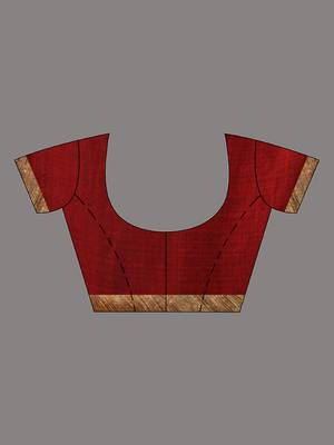 Red Cotton Blend Handwoven Saree With Ghicha Pallu 5