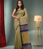 Beige Cotton Blend Handwoven Saree With Ghicha Pallu