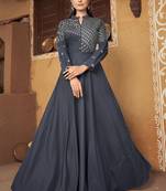 Grey colour heavy embroidered muslin silk designer kurti