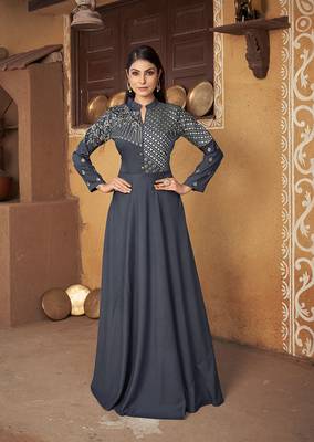Grey colour heavy embroidered muslin silk designer kurti 2