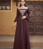 Brown colour heavy embroidered muslin silk designer kurti